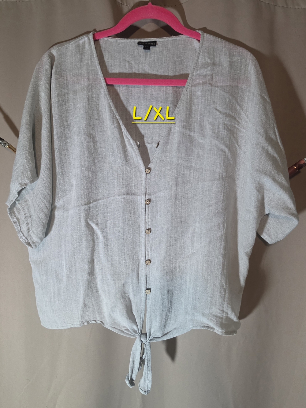 Coco + Carmen Linen Tie-Front Button Down in White Size L/XL
